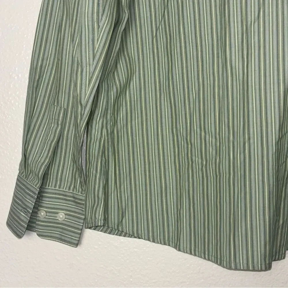 Eddie Bauer button up Woman's size Large 100% Cotton Striped green